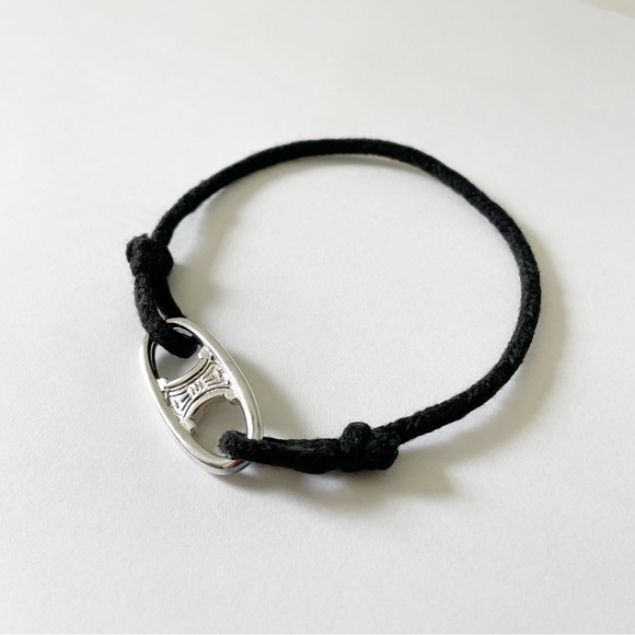 Celine RARE sterling silver Maillon Triomphe black cord bracelet - Picture 3 of 10